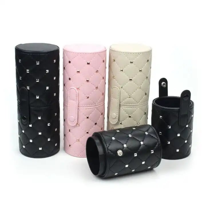 2024 New Makeup Brush Cosmetic Bag Organizer Black Pu Leather Case Cup Makeup Brush Holder
