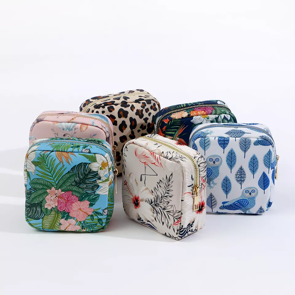 Custom Printing Logo Small Makeup Organizers Bags Travel Leopard Cosmetic Bag Nylon Make-up Bags For Purses