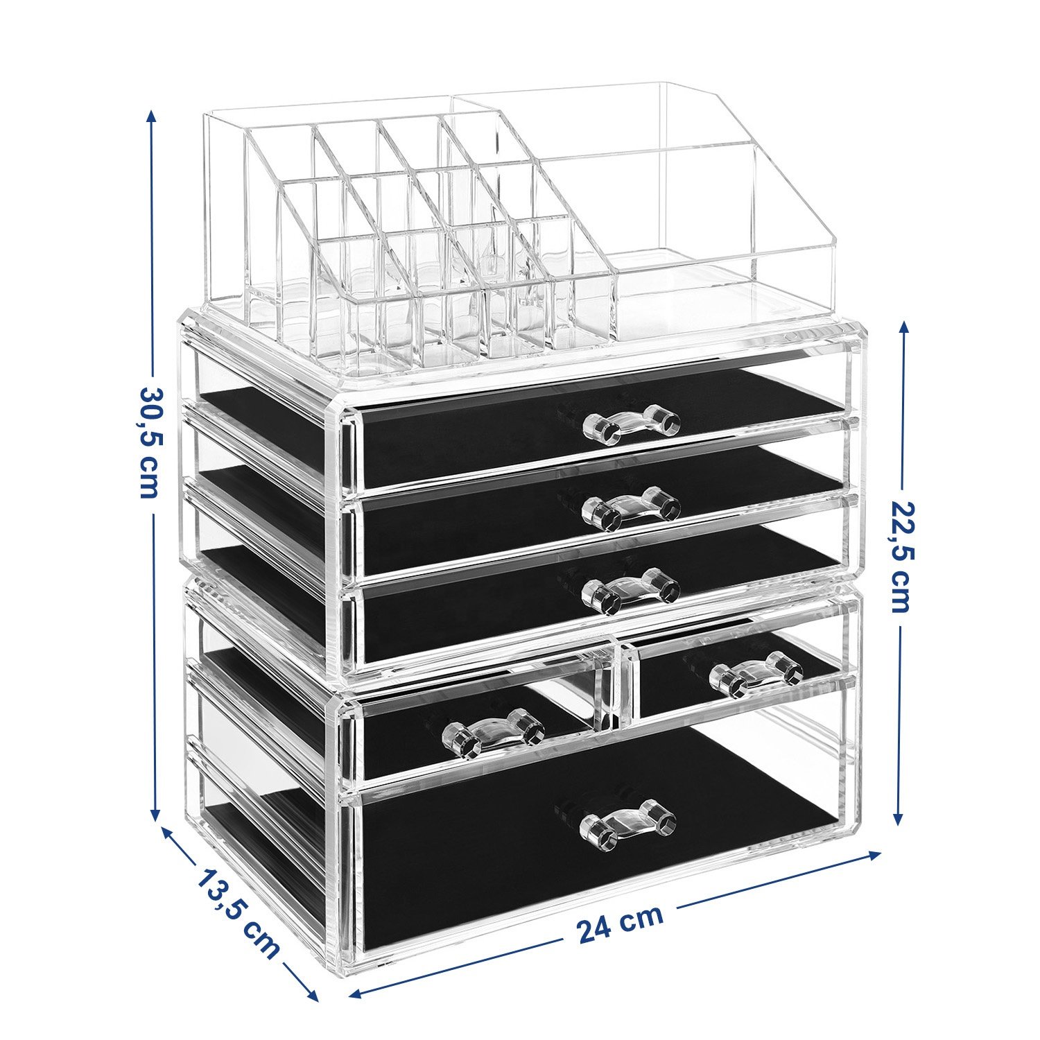 SONGMICS Acrylic Clear Make Up Organiser Display Multifunction Makeup Case Stackable Cosmetic Storage Box with 6 Drawers
