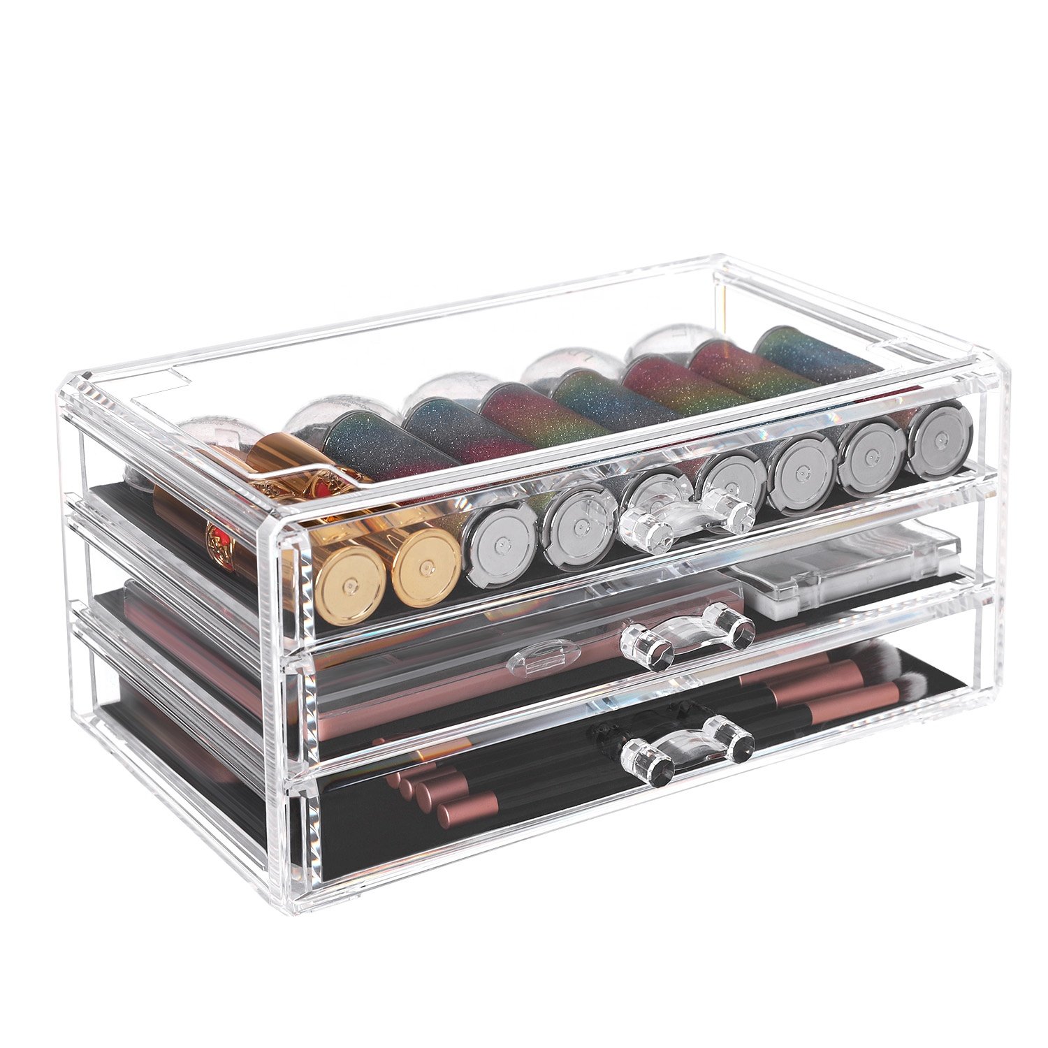 SONGMICS Acrylic Clear Make Up Organiser Display Multifunction Makeup Case Stackable Cosmetic Storage Box with 6 Drawers