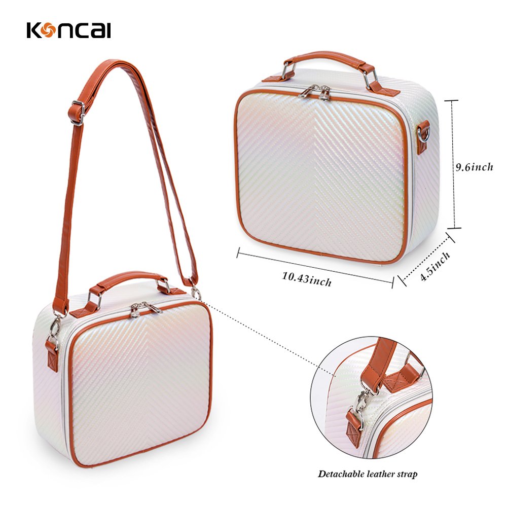 KONCAI Make Up Box with Light Mirror Cosmetic Accessories Brush Holder Vanity Beauty Case Large Travel Makeup Organizers Bag