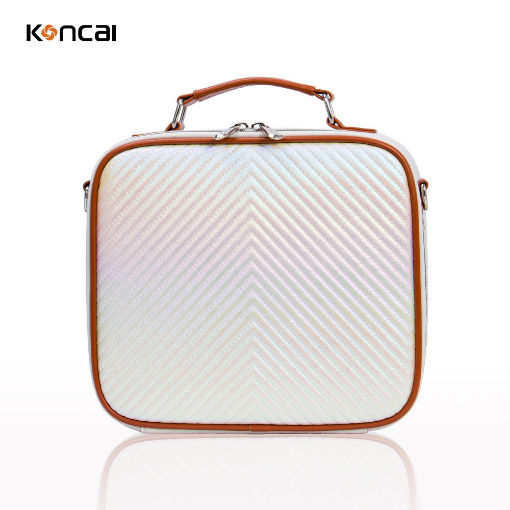 KONCAI Make Up Box with Light Mirror Cosmetic Accessories Brush Holder Vanity Beauty Case Large Travel Makeup Organizers Bag
