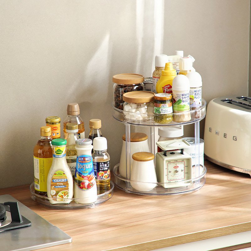 Clear Plastic Turntable Organizer Rotating Spice Rack Kitchen Pantry Fridge Bathroom Storage Cosmetic Makeup Organizers