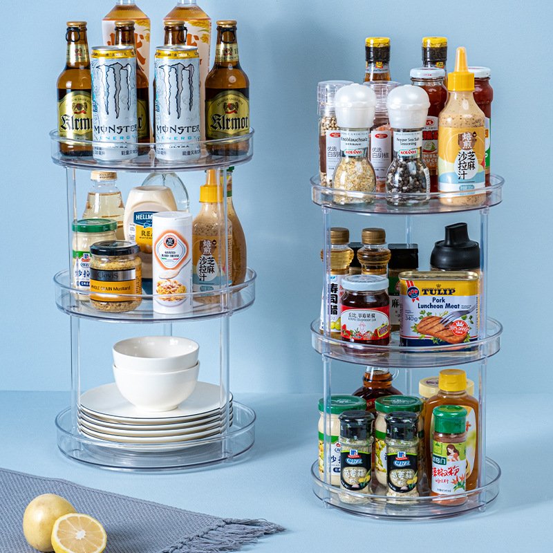 Clear Plastic Turntable Organizer Rotating Spice Rack Kitchen Pantry Fridge Bathroom Storage Cosmetic Makeup Organizers