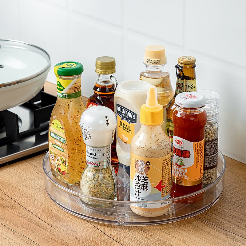 Clear Plastic Turntable Organizer Rotating Spice Rack Kitchen Pantry Fridge Bathroom Storage Cosmetic Makeup Organizers