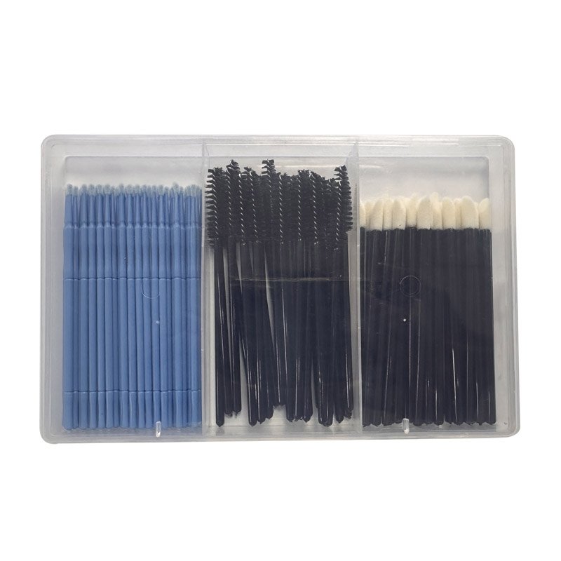 Disposable makeup applicators set in 6 grids PP plastic organizer box for daily use of eyelash eyebrow lip facial makeup