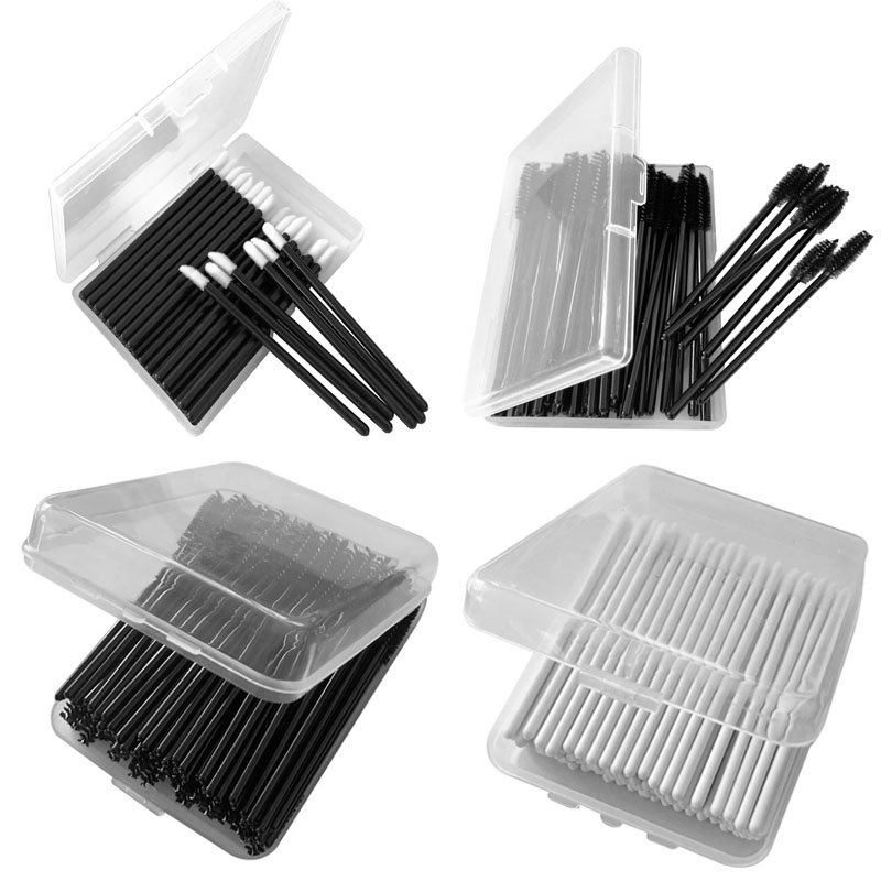 Disposable makeup applicators set in 6 grids PP plastic organizer box for daily use of eyelash eyebrow lip facial makeup