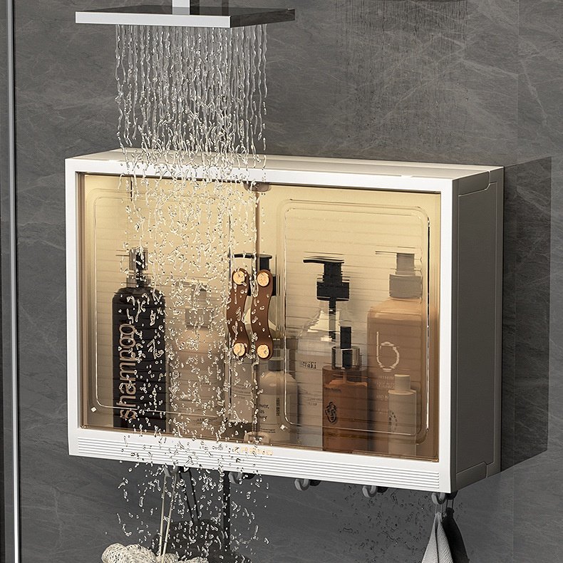 Modern 1/2-Tier Wall Mounted Storage Box Kitchen Bathroom PP Clear Plastic Waterproof Organizer Foldable Use for Makeup Storage
