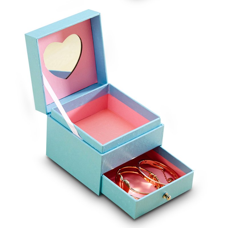 Customizable Luxury Velvet Jewelry Travel Double-layer Organizer Boxes with Drawer Compartments Mirror and Locking clasp