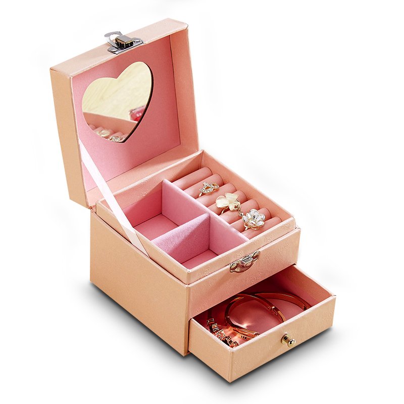 Customizable Luxury Velvet Jewelry Travel Double-layer Organizer Boxes with Drawer Compartments Mirror and Locking clasp