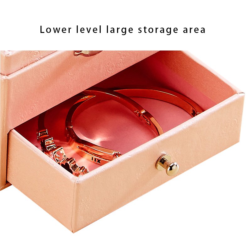 Customizable Luxury Velvet Jewelry Travel Double-layer Organizer Boxes with Drawer Compartments Mirror and Locking clasp
