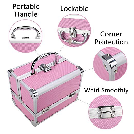 Pink Mini Makeup Train Case Make up Organizers and Storage Travel Cosmetic Case Makeup Boxes