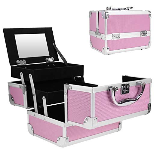 Pink Mini Makeup Train Case Make up Organizers and Storage Travel Cosmetic Case Makeup Boxes