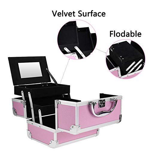 Pink Mini Makeup Train Case Make up Organizers and Storage Travel Cosmetic Case Makeup Boxes