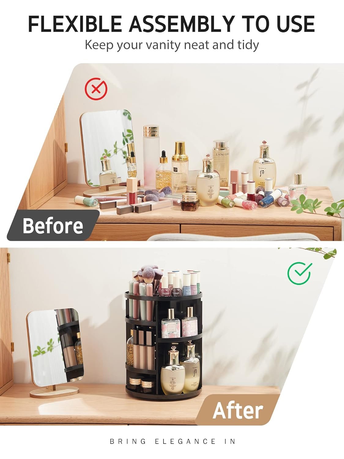 Raytop 360 Degree Rotating Adjustable Cosmetic Storage Cases and Make Up Holder Display Makeup Organizer