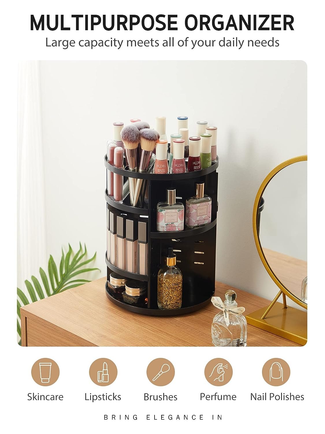 Raytop 360 Degree Rotating Adjustable Cosmetic Storage Cases and Make Up Holder Display Makeup Organizer