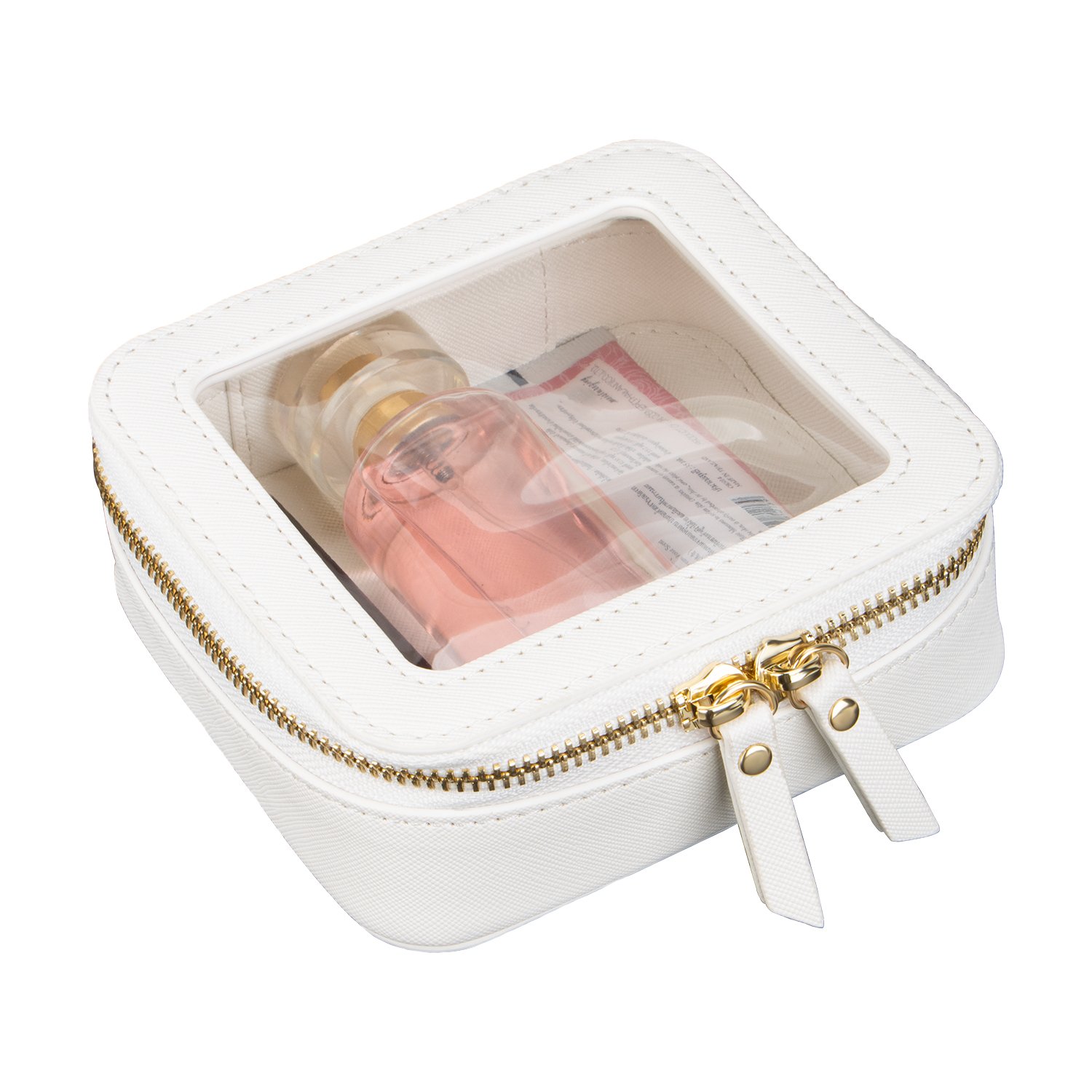 Clear Cosmetic Bag Set with Visual Window Double Zipper Pu Leather Makeup Organizer for Travel School