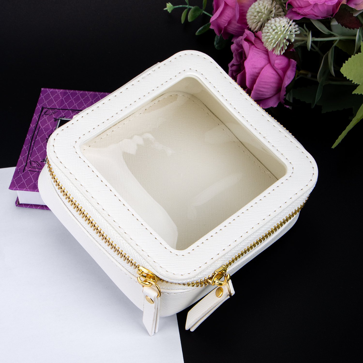 Clear Cosmetic Bag Set with Visual Window Double Zipper Pu Leather Makeup Organizer for Travel School
