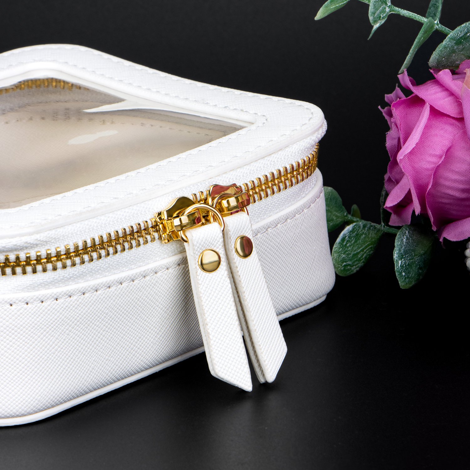 Clear Cosmetic Bag Set with Visual Window Double Zipper Pu Leather Makeup Organizer for Travel School