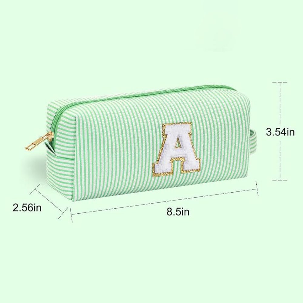 Striped seersucker makeup pouch travel toiletry bag Lightweight seersucker cosmetic case Seersucker makeup organizer pack bag