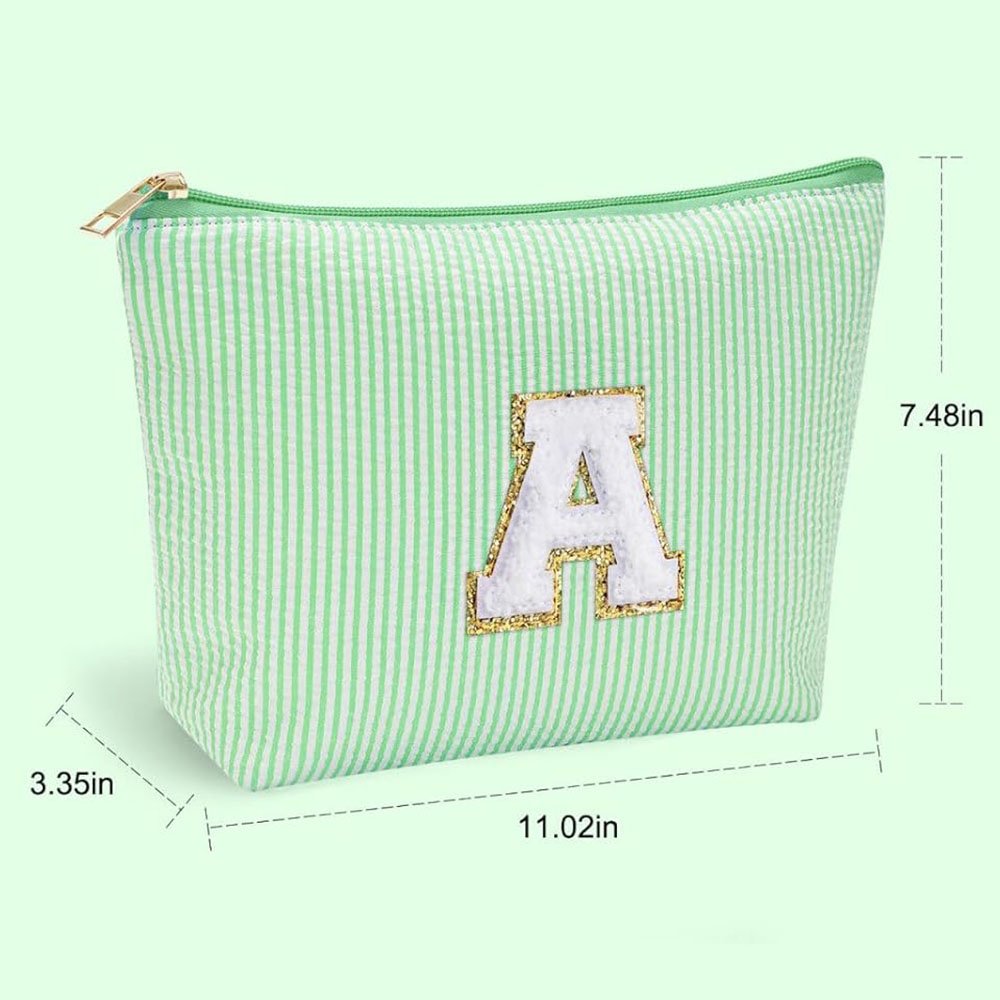 Striped seersucker makeup pouch travel toiletry bag Lightweight seersucker cosmetic case Seersucker makeup organizer pack bag