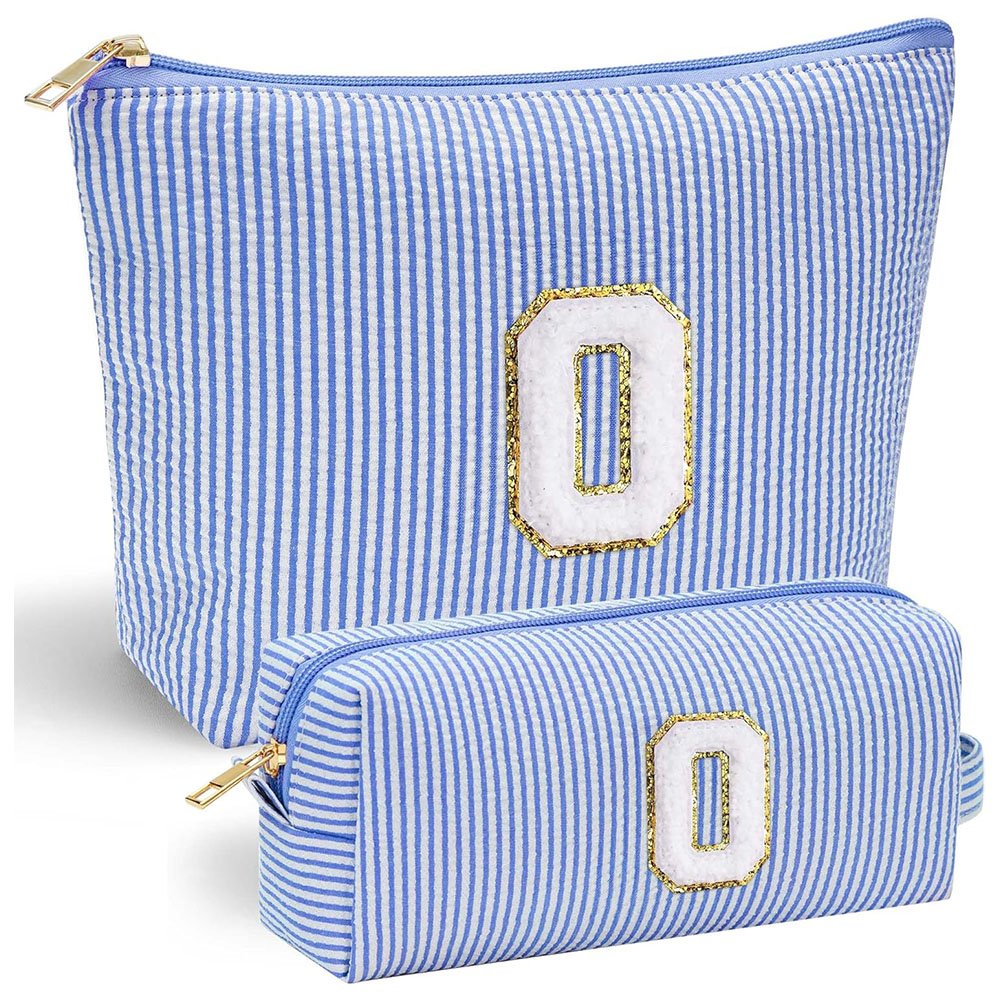 Striped seersucker makeup pouch travel toiletry bag Lightweight seersucker cosmetic case Seersucker makeup organizer pack bag
