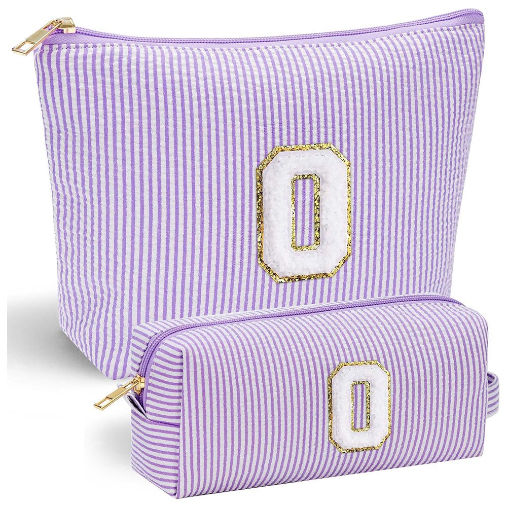 Striped seersucker makeup pouch travel toiletry bag Lightweight seersucker cosmetic case Seersucker makeup organizer pack bag