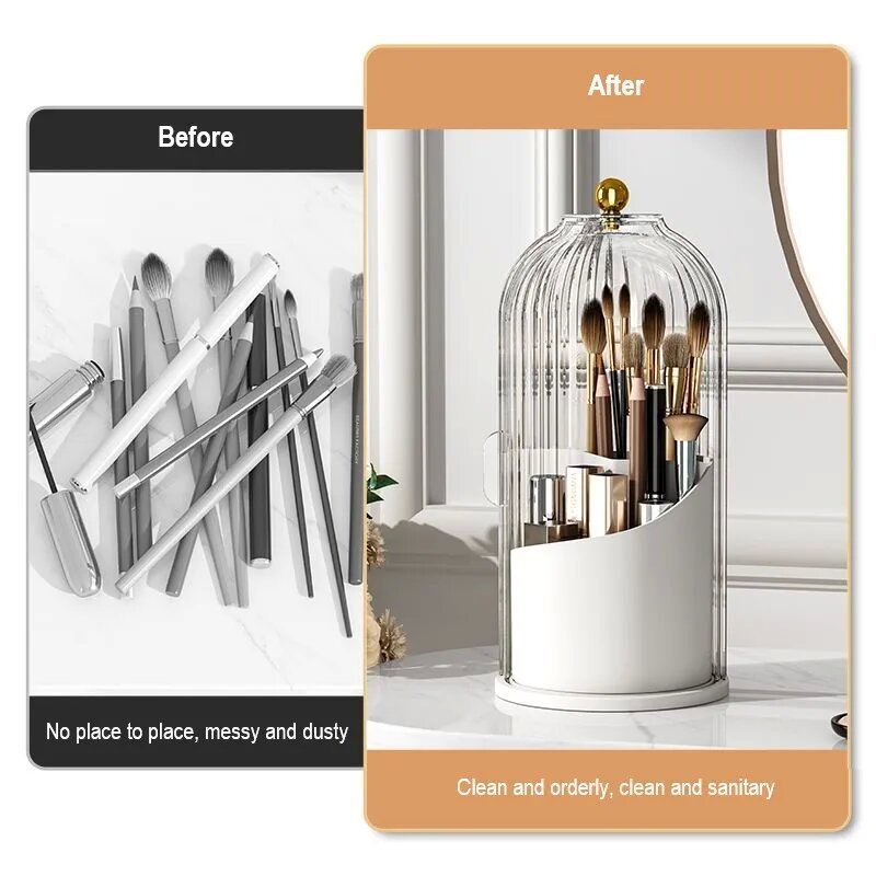 Makeup Brushes Cup Rotating Organizer for Cosmetics Desk Organizer Makeup Organizer with Lid
