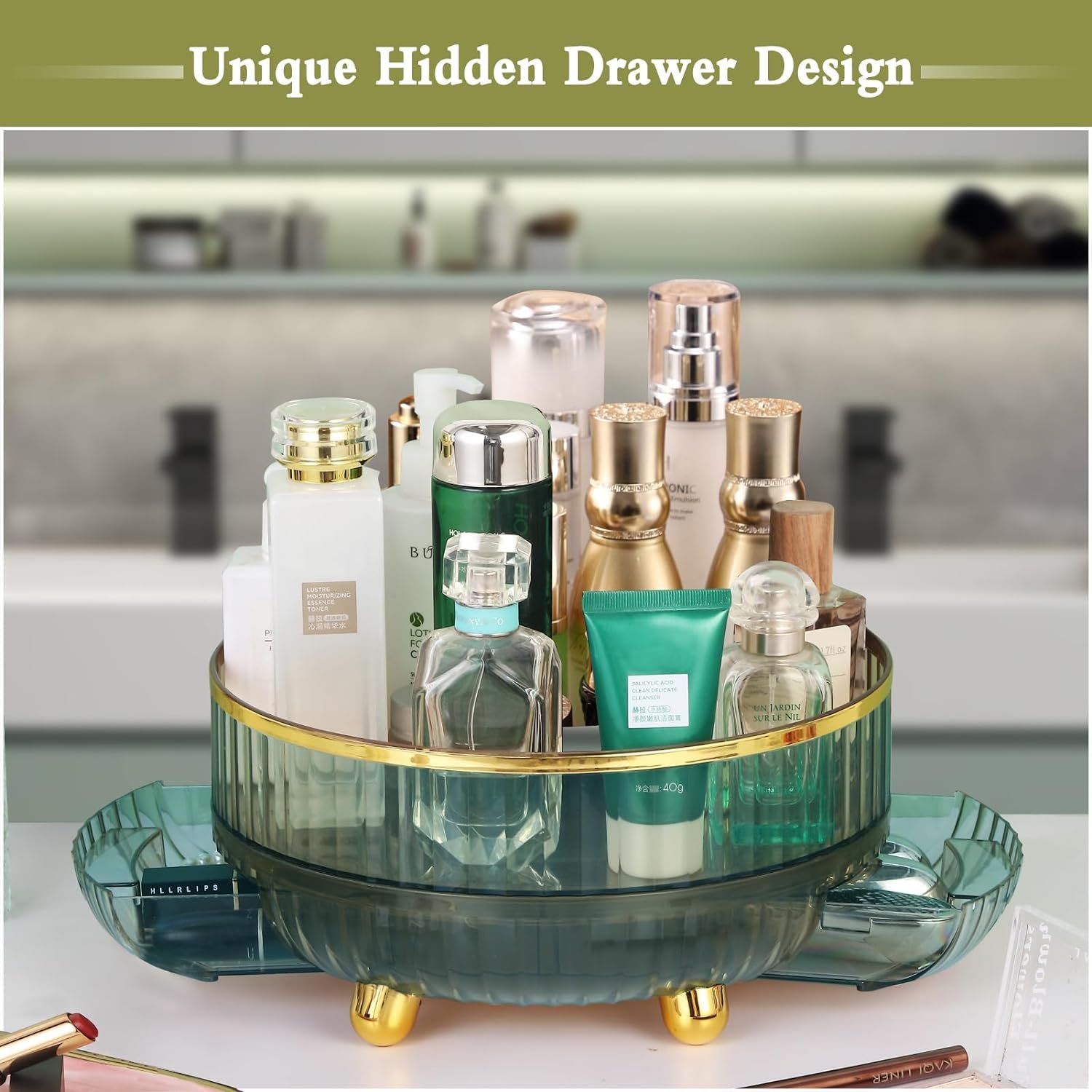 Plastic Acrylic Lazy Susan Cosmetic Organizer with Stand Transparent for Bathroom