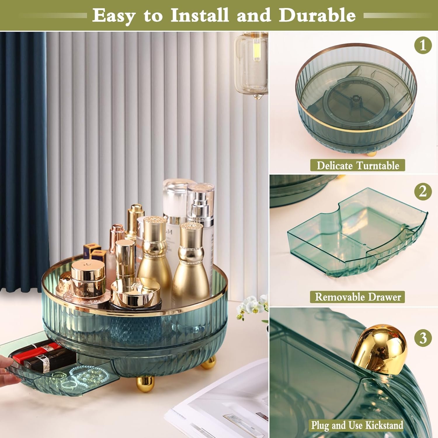 Plastic Acrylic Lazy Susan Cosmetic Organizer with Stand Transparent for Bathroom