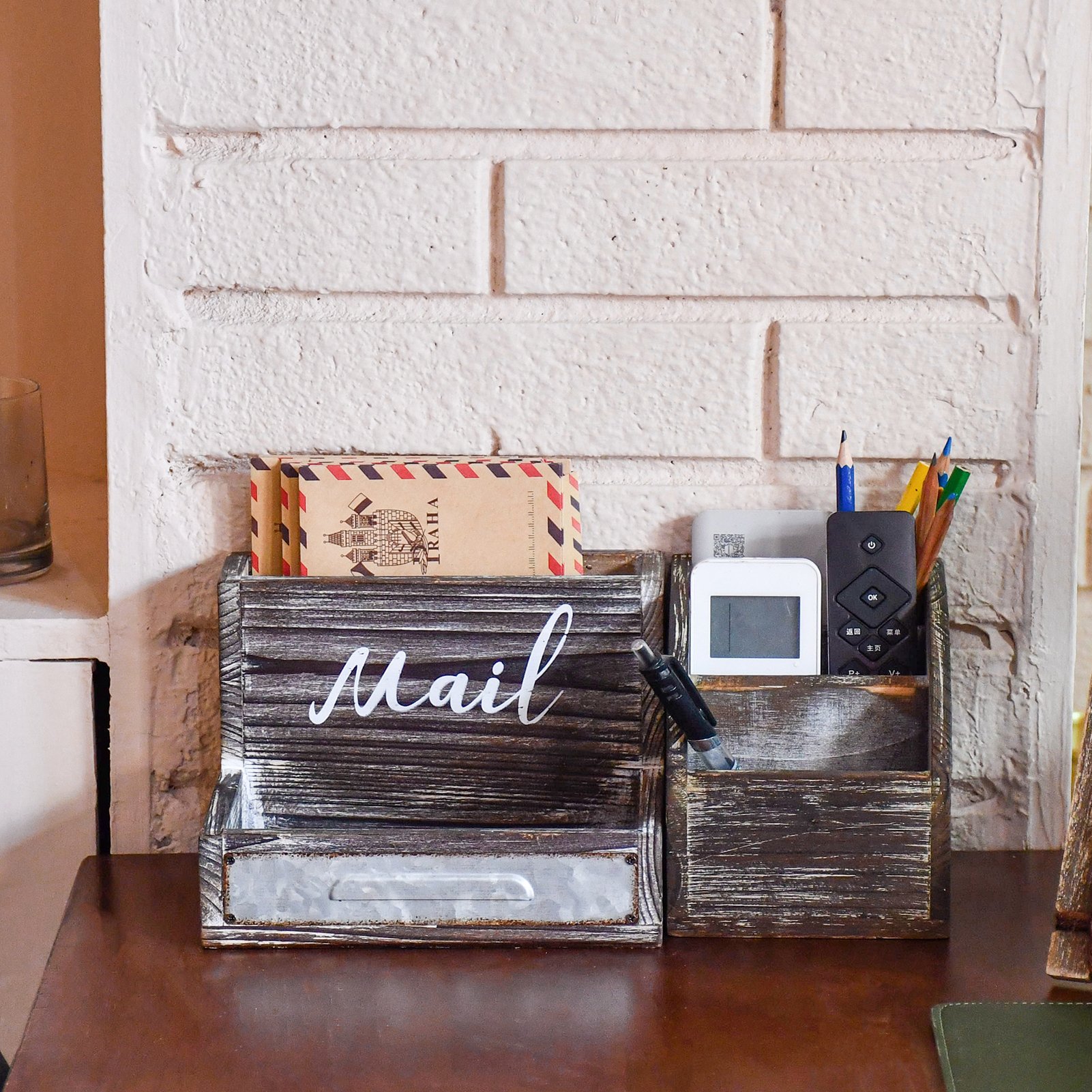 multi functional wooden crafts office desk mails files organizer wooden storage boxes home decoration promotion gifts