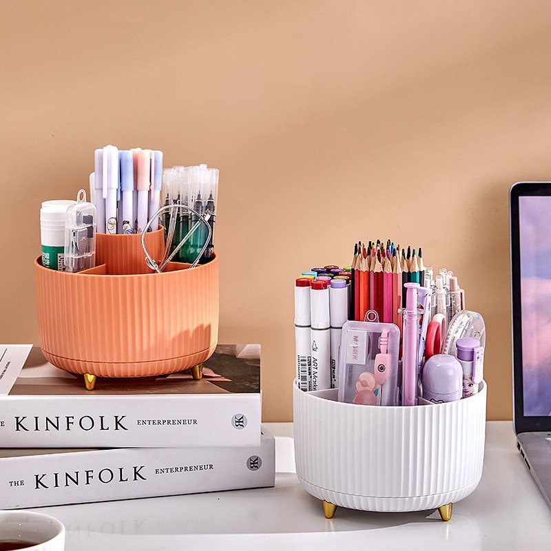 Pencil Holder For Desk 5 Slots 360°degree Rotating Desk Organizers And Accessories Desktop Storage Stationery Supplies Organizer