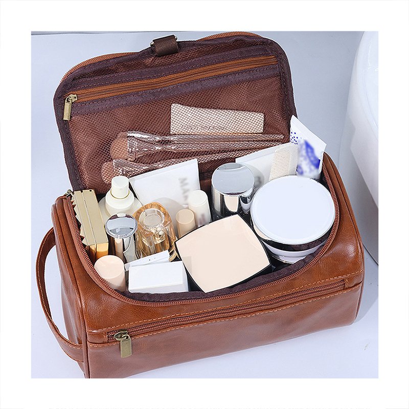Toiletry Bag for Men Large Travel Toiletries Organizer PU Leather Zipper Cosmetic Bag Bag