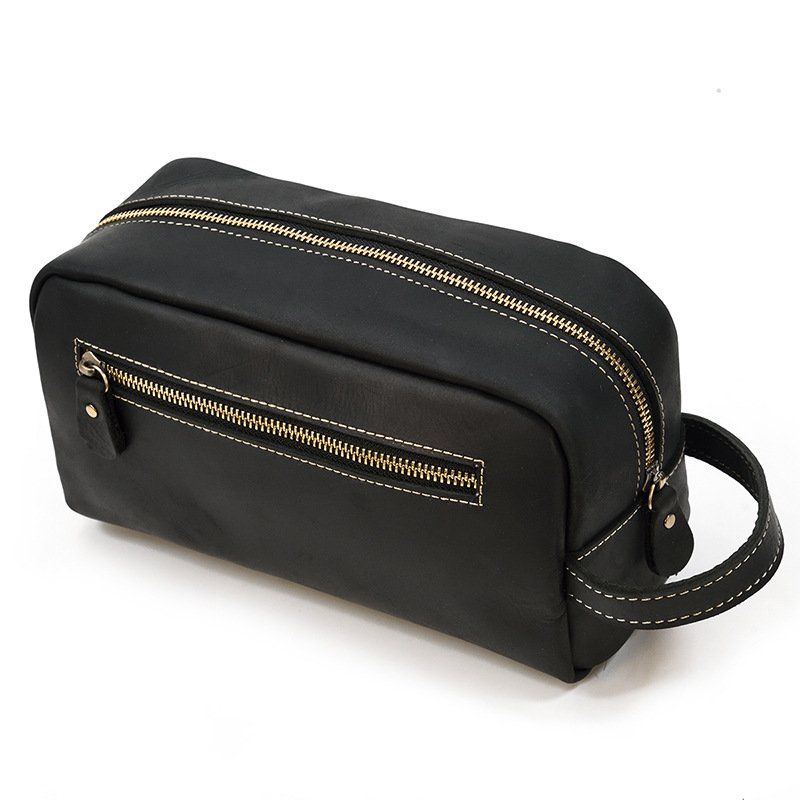 crazy horse leather toiletry bag multi-purpose travel-friendly Zipper Clutches Makeup Bag Cosmetic Bag for men and women