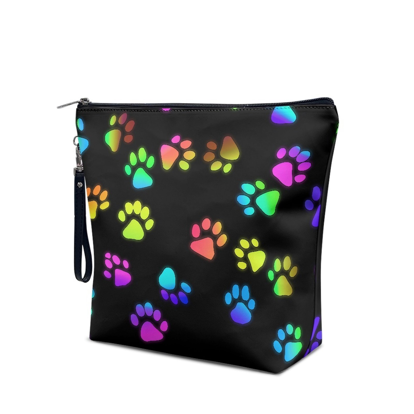 Wholesale gradient color custom print pu leather makeup bag zip closure large size funky makeup bags best quality cosmetic pouch