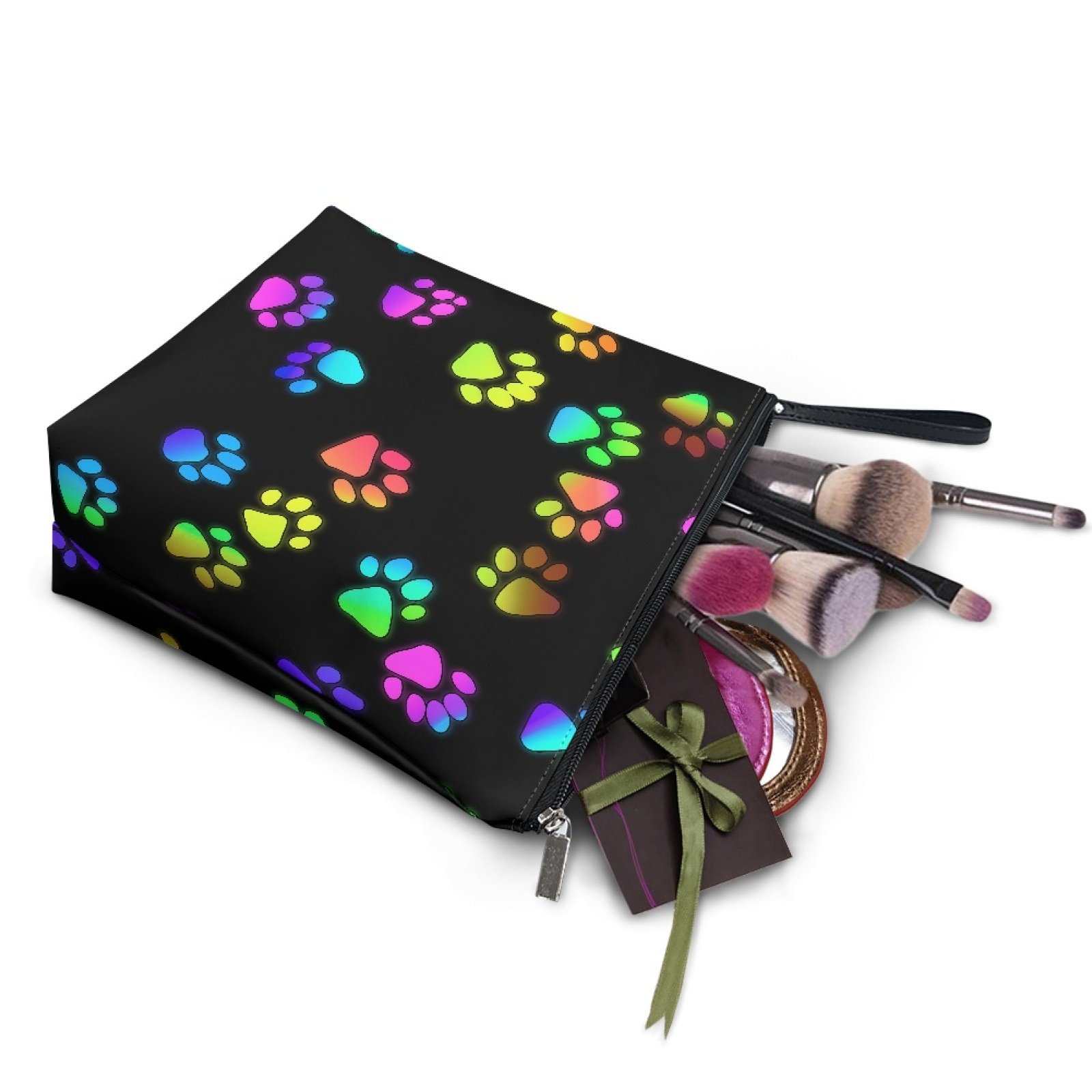 Wholesale gradient color custom print pu leather makeup bag zip closure large size funky makeup bags best quality cosmetic pouch