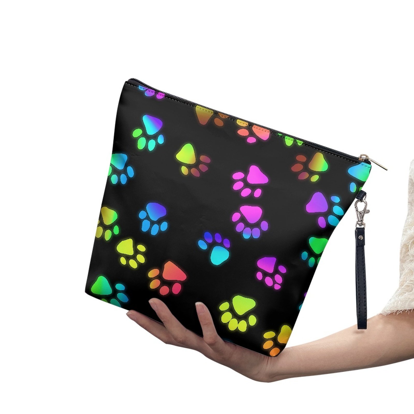 Wholesale gradient color custom print pu leather makeup bag zip closure large size funky makeup bags best quality cosmetic pouch