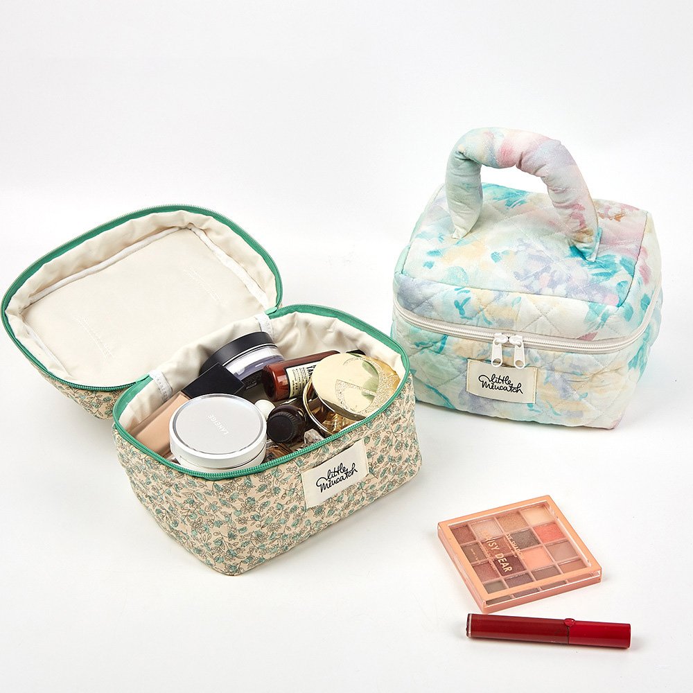 Cute portable quilted travel organizing toiletry bag with customized floral