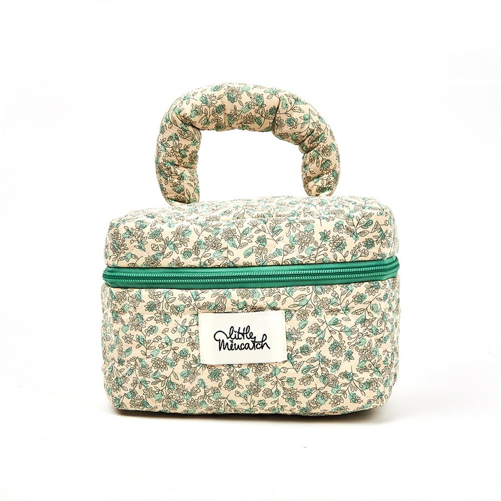 Cute portable quilted travel organizing toiletry bag with customized floral