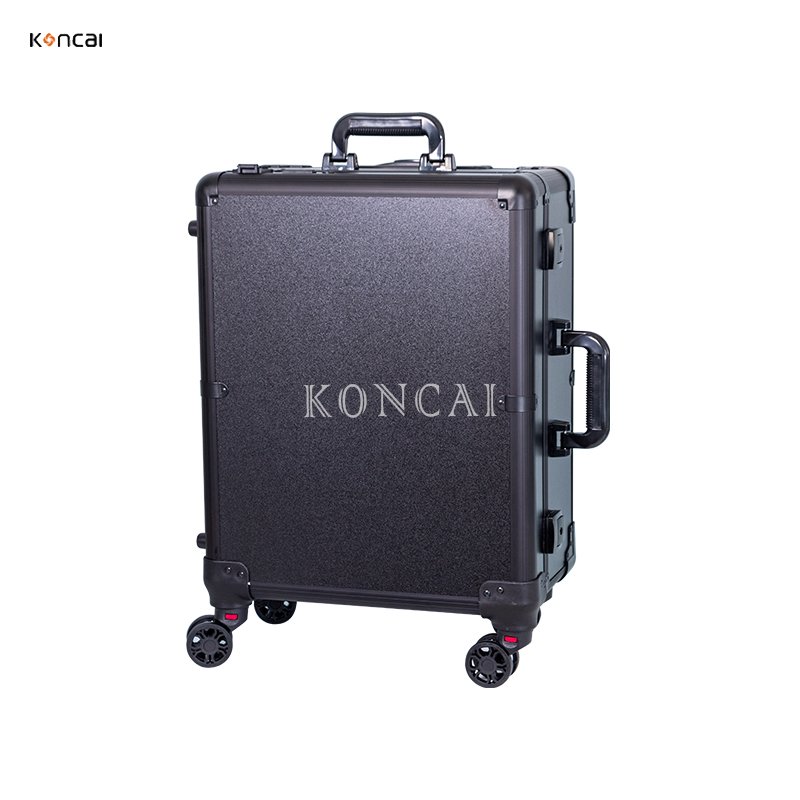 KONCAI FAMA factory KONCAI Latest Professional aluminum rolling trolley makeup case cosmetic Train Case with Led lights