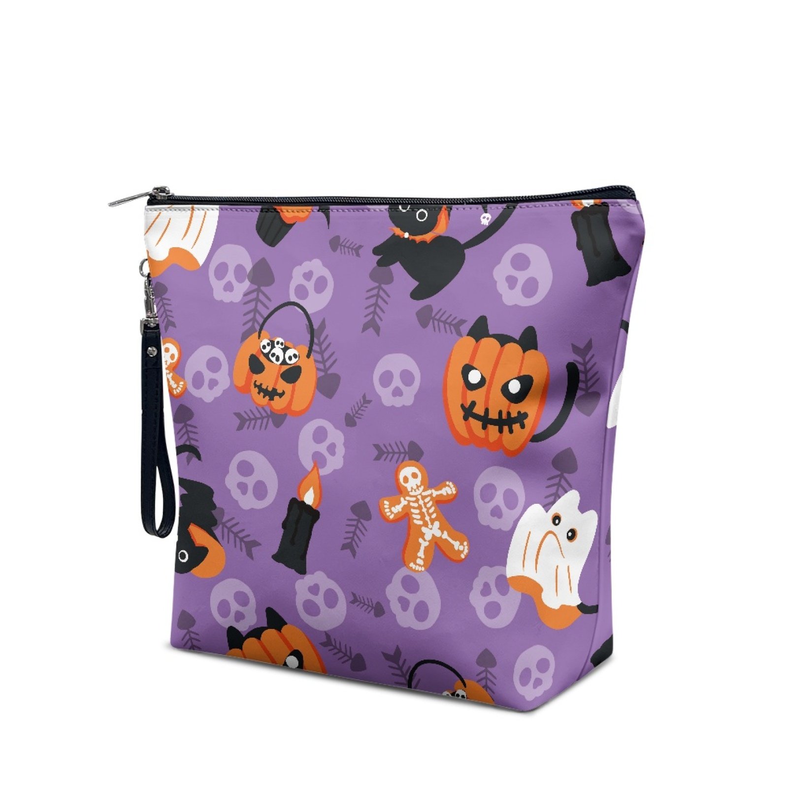 Custom Cartoon Halloween Print Gift Make Up Handbag Travel Cosmetic Bag Zipper Toiletry Pouch Organizer Funny Storage Makeup Bag