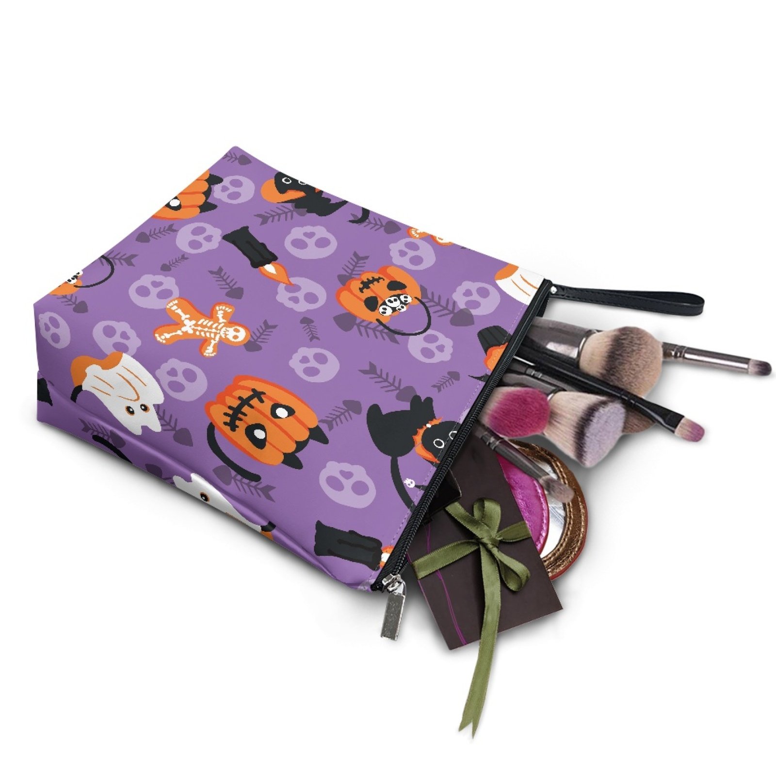 Custom Cartoon Halloween Print Gift Make Up Handbag Travel Cosmetic Bag Zipper Toiletry Pouch Organizer Funny Storage Makeup Bag