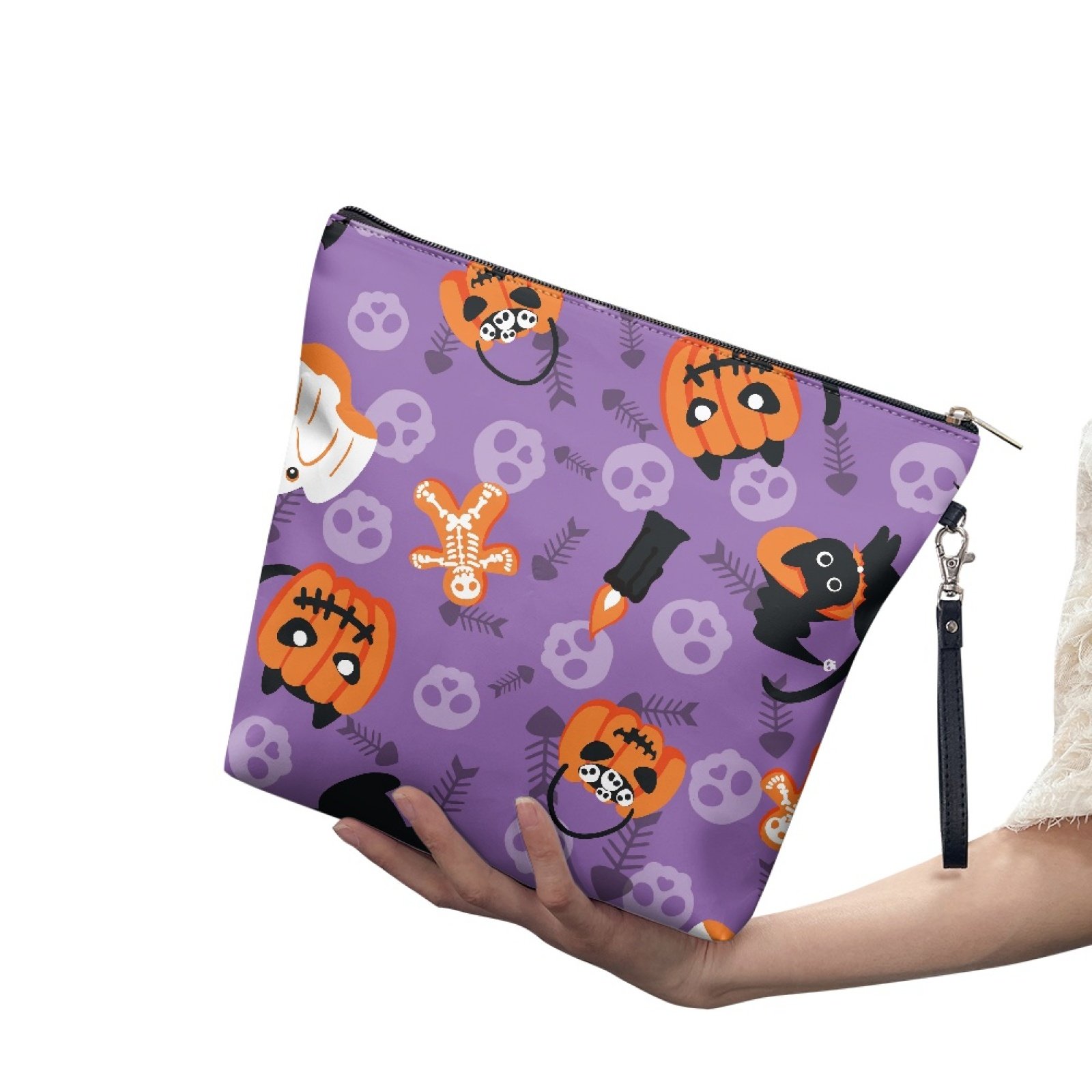 Custom Cartoon Halloween Print Gift Make Up Handbag Travel Cosmetic Bag Zipper Toiletry Pouch Organizer Funny Storage Makeup Bag