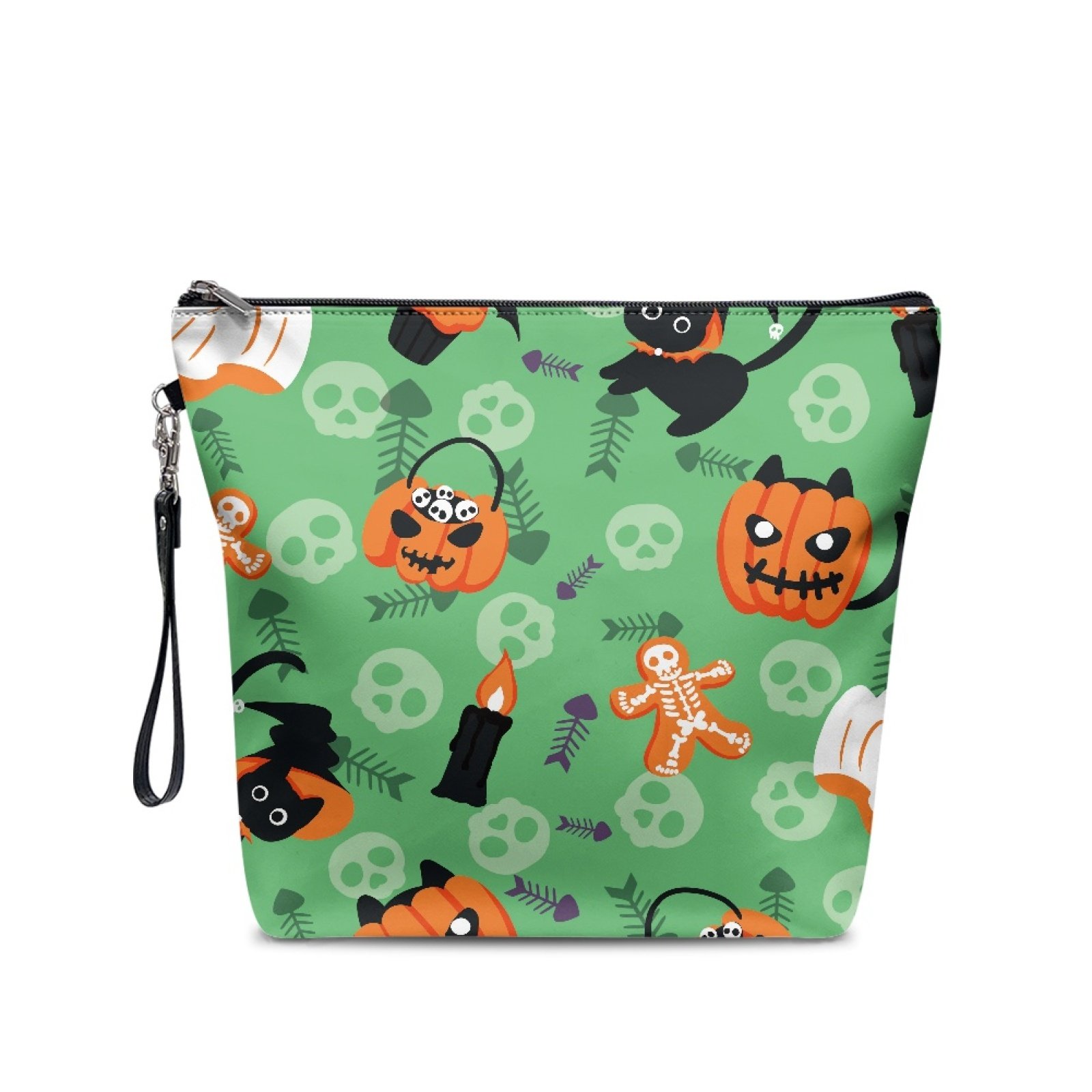 Custom Cartoon Halloween Print Gift Make Up Handbag Travel Cosmetic Bag Zipper Toiletry Pouch Organizer Funny Storage Makeup Bag