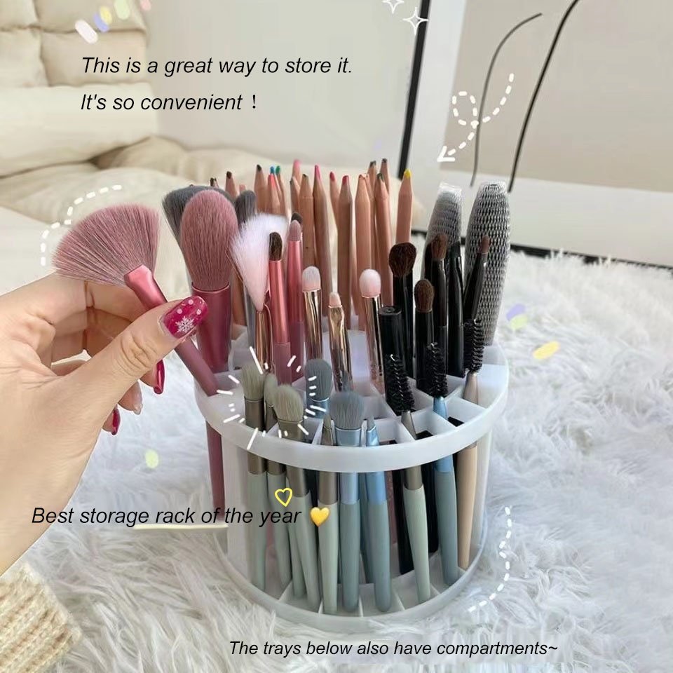 Girl Cosmetic Accessories Makeup Brush Cup 360 Degree Office Acrylic Transparent Pen Holder Cosmetic Makeup Brushes Storage Case