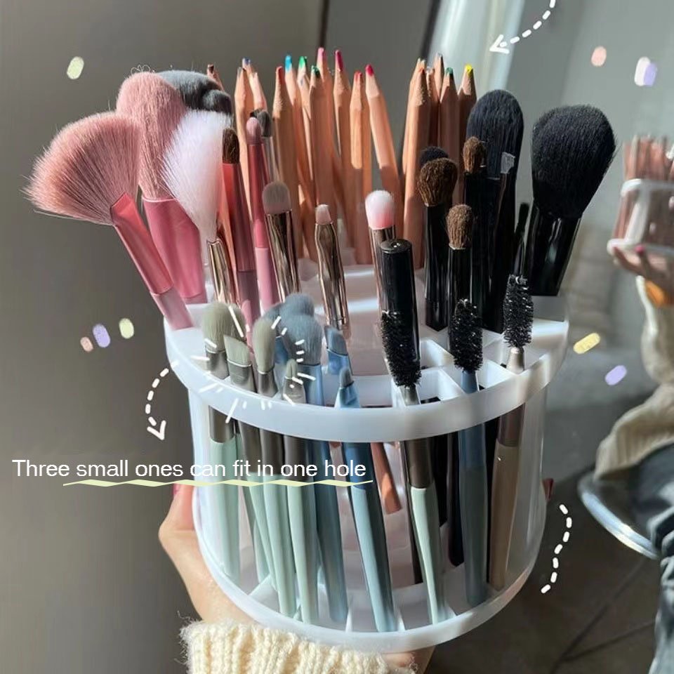 Girl Cosmetic Accessories Makeup Brush Cup 360 Degree Office Acrylic Transparent Pen Holder Cosmetic Makeup Brushes Storage Case
