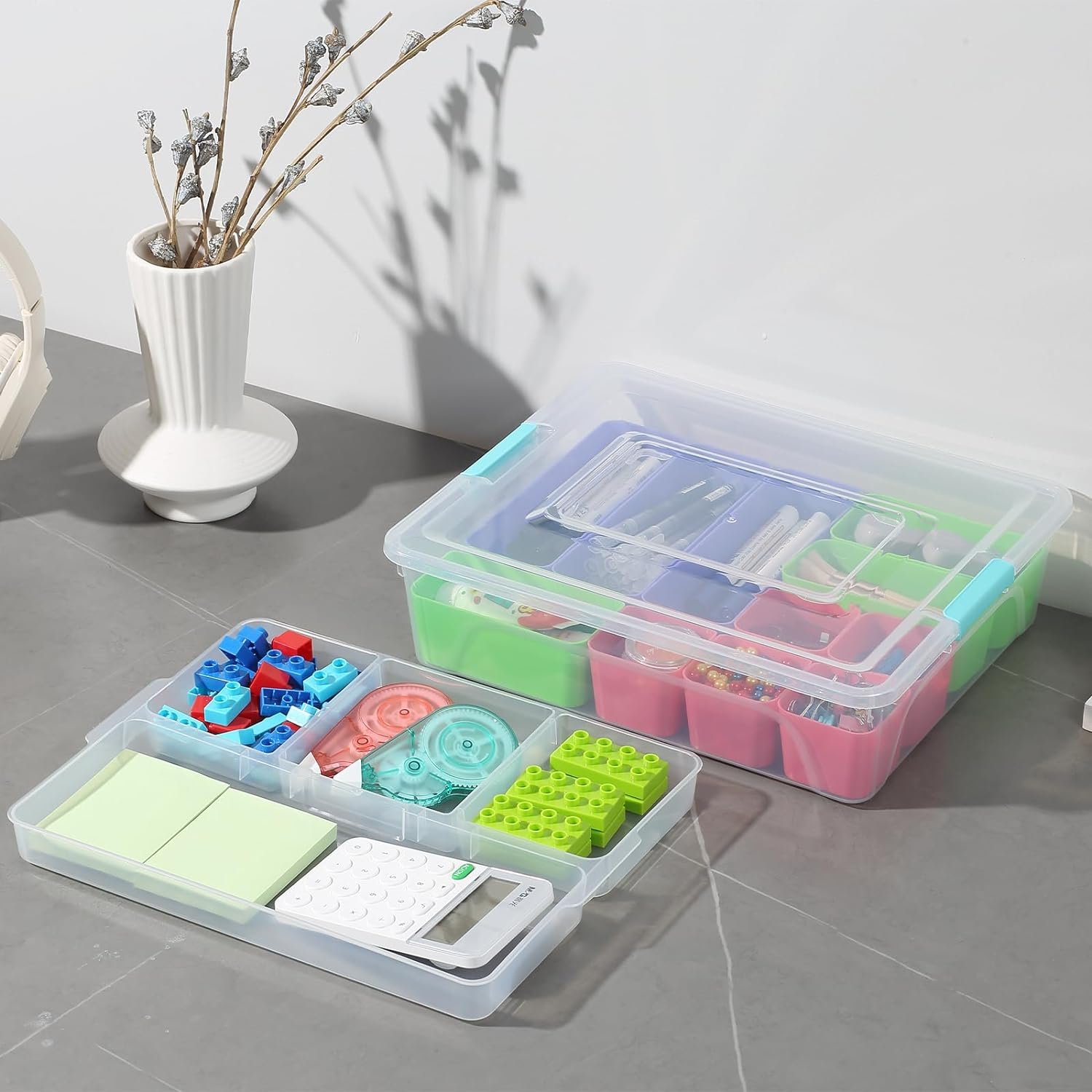 Merryart Plastic Multipurpose Portable Handled craft organizer large Storage Box for Organizing Stationery Art Craft Jewelry
