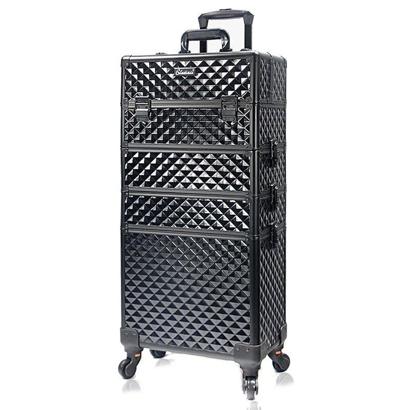 Makeup hard case vanity large makeup train case black professional hairdresser carrying case on wheels