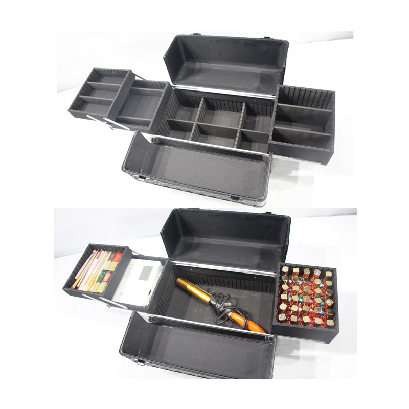 Makeup hard case vanity large makeup train case black professional hairdresser carrying case on wheels