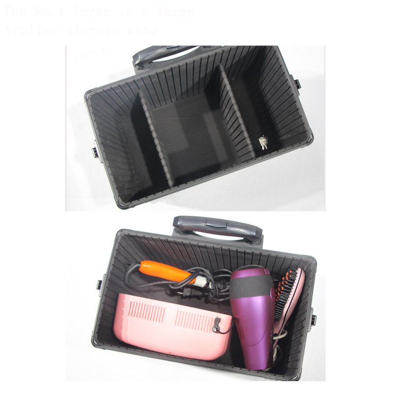 Makeup hard case vanity large makeup train case black professional hairdresser carrying case on wheels